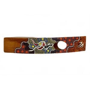 Signed Valilo Australian Aboriginal Dot Art Wooden Wine Bottle Holder Stand